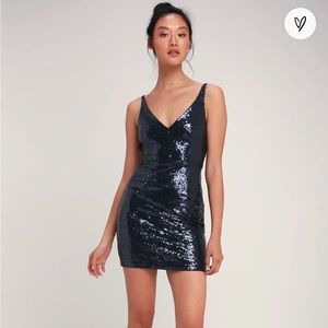 Lulus Champagne Showers Navy Blue Sequin Bodycon Dress Size Small